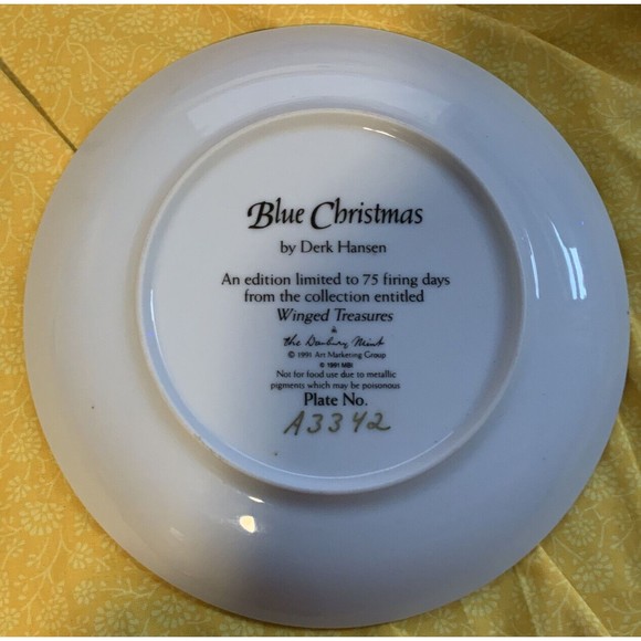 Danbury Mint Plate “Blue Christmas” From Winged Treasures - Bluejays - 1991 - Picture 2 of 2